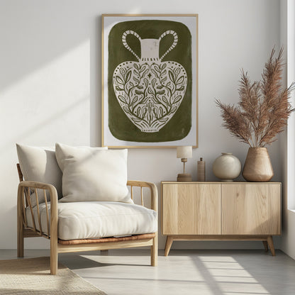 Greek Vase Olive Green Illustration - Poster / Art Print - interiör