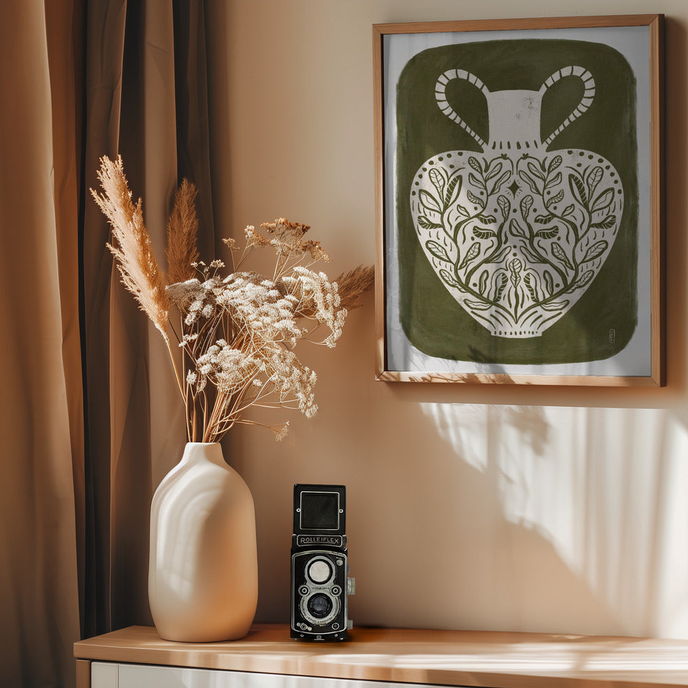 Greek Vase Olive Green Illustration - Poster / Art Print - interiör
