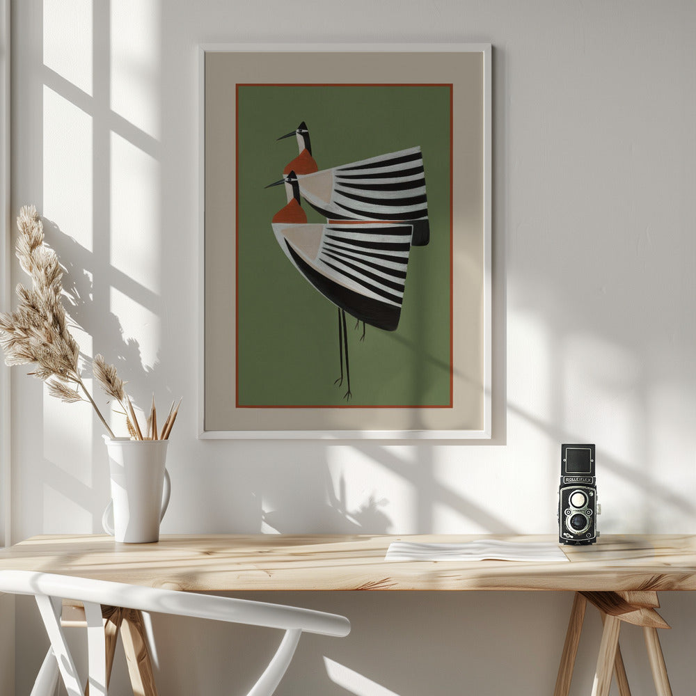 Striped Bird Pair - Poster / Art Print - interiör