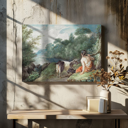 Shepherdess With Goats In a Landscape With a Lake - Poster / Art Print - interiör