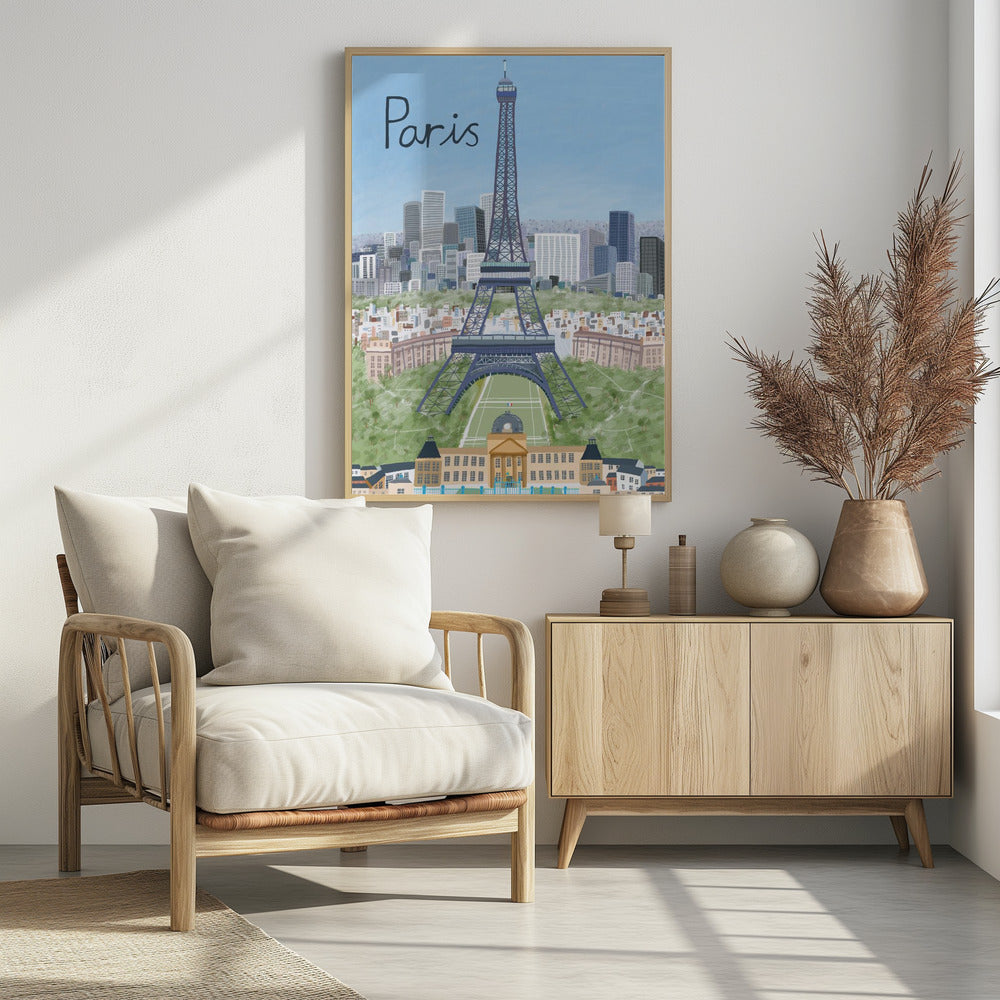 Eiffel Tower with Paris City in Background by Artist Carla Daly - Poster / Art Print - interiör