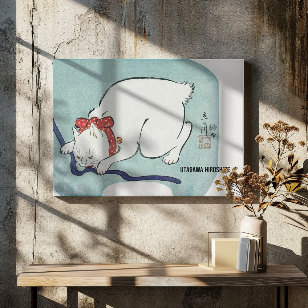 Japanese White Cat (1863) Vintage Woodblock Print - Poster / Art Print - interiör