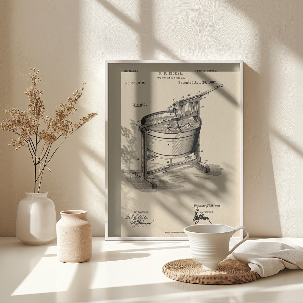 Washing Machine Patent 1887 - Poster / Art Print - interiör