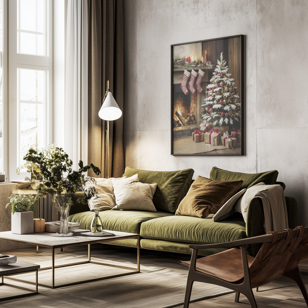 Christmas By the Fireplace - Poster / Art Print - interiör