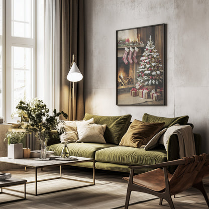 Christmas By the Fireplace - Poster / Art Print - interiör