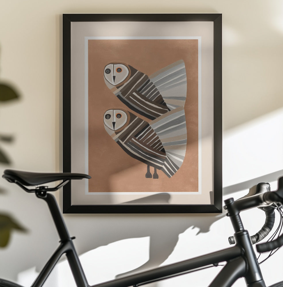 Striped Owl Pair - Poster / Art Print - interiör