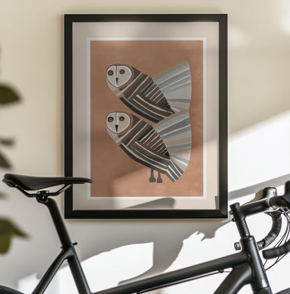 Striped Owl Pair - Poster / Art Print - interiör