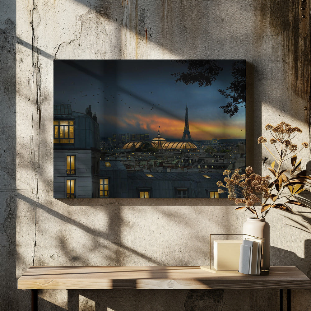 Roofs of Paris at blue hour - Poster / Art Print - interiör