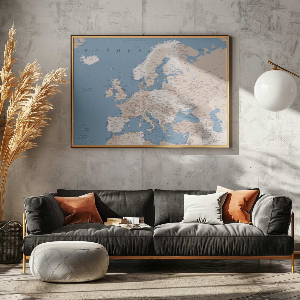Amias detaljerade Europakarta - Poster / Art Print - interiör