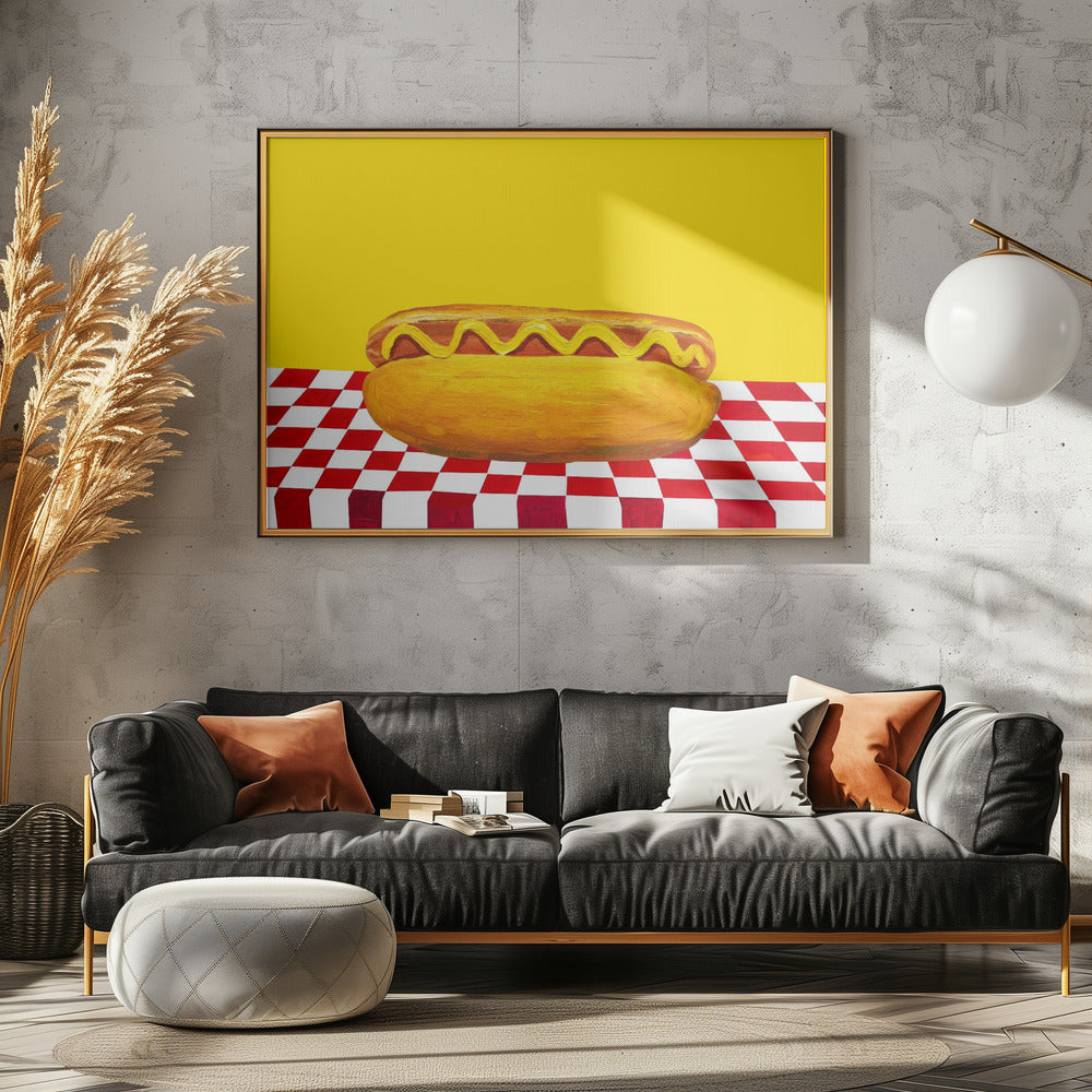 Hot Dog With Mustard Red Check Yellow - Poster / Art Print - interiör