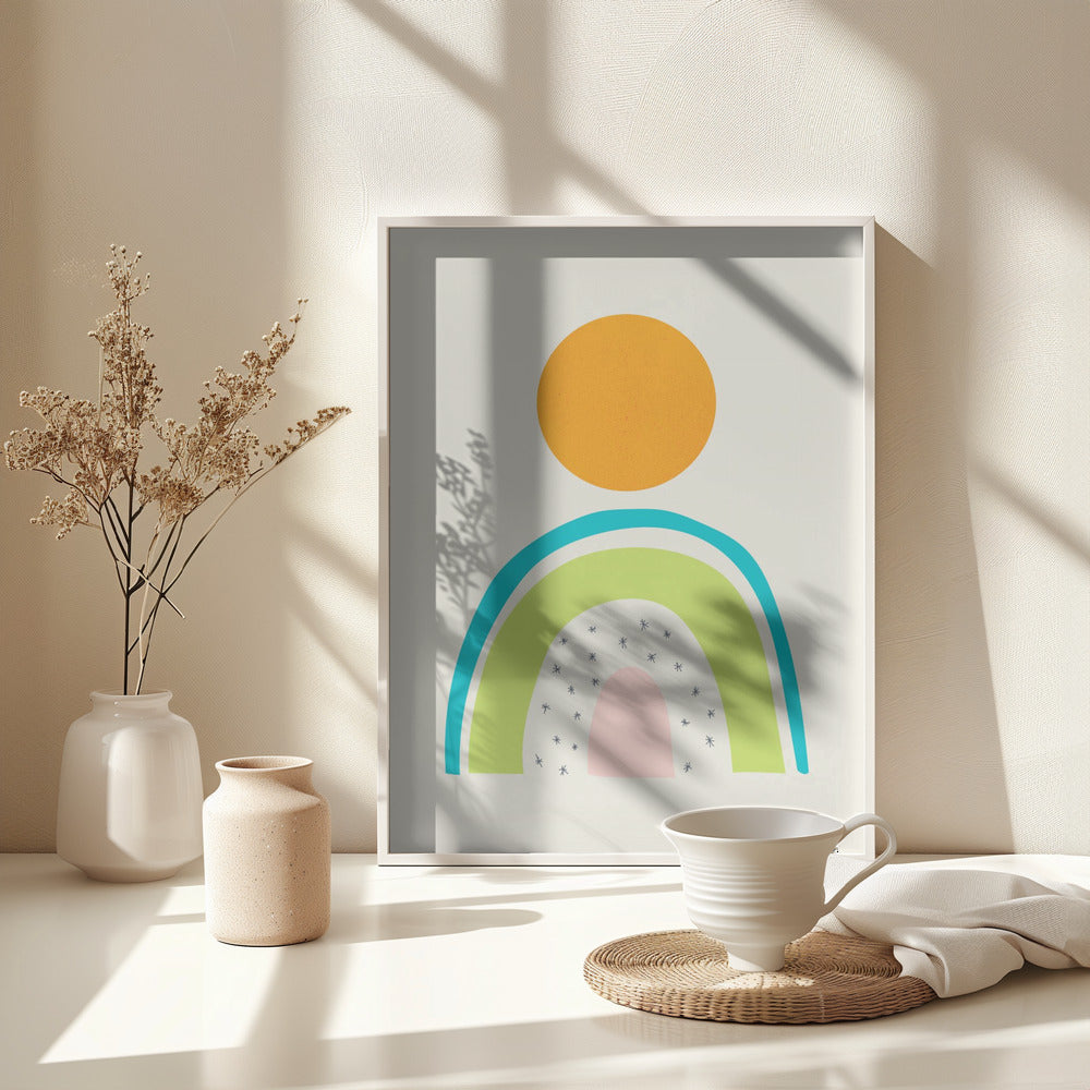 Minimal Mountain and Sun - Poster / Art Print - interiör