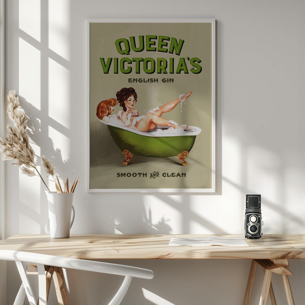 Queen Victoria English Gin Bath Pinup Girl - Poster / Art Print - interiör