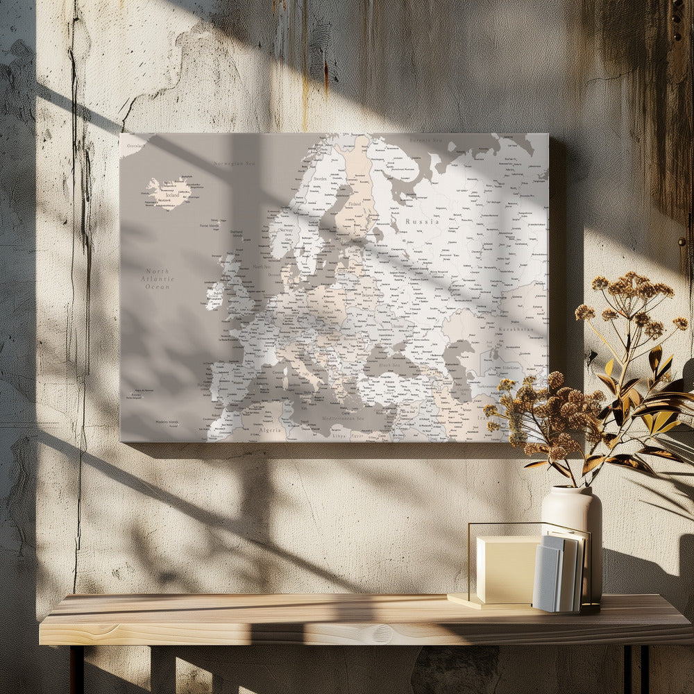 Detaljerad Europakarta - Poster / Art Print - interiör