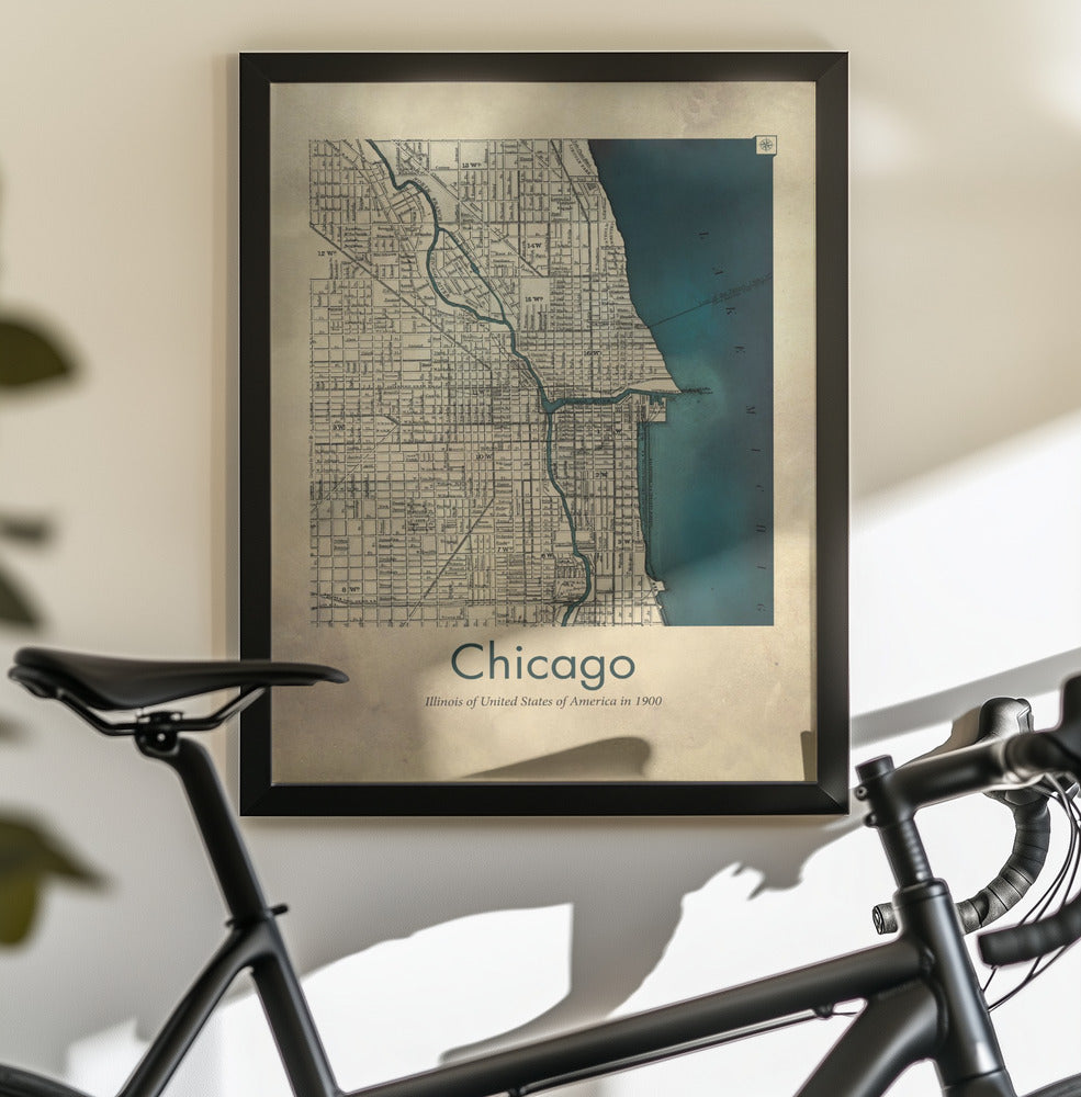 Chicago karta - Poster / Art Print - interiör