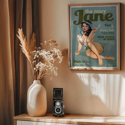 Mary Jane Retro Vintage Pinup Cannabis Art - Poster / Art Print - interiör