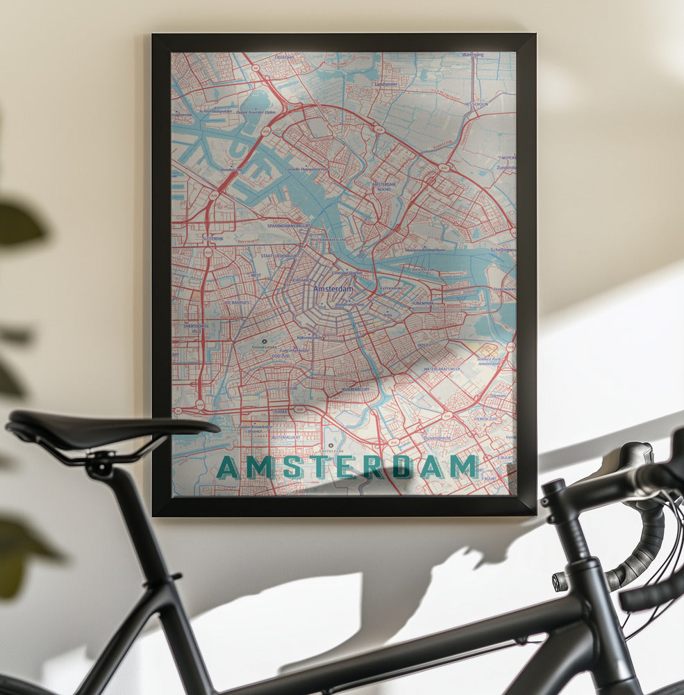 Retro Map   Amsterdam - Poster / Art Print - interiör