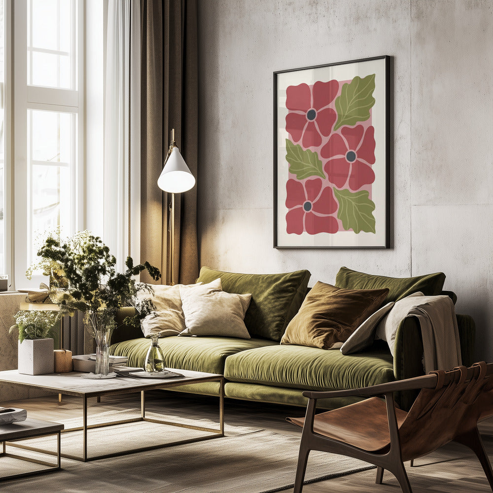 Stylized Red Flowers No 2 - Poster / Art Print - interiör