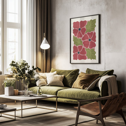 Stylized Red Flowers No 2 - Poster / Art Print - interiör