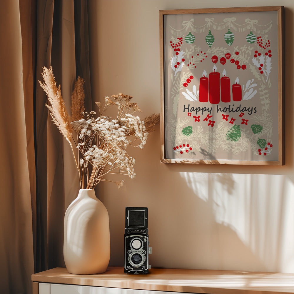 happy holidays - folk art illustration - Poster / Art Print - interiör