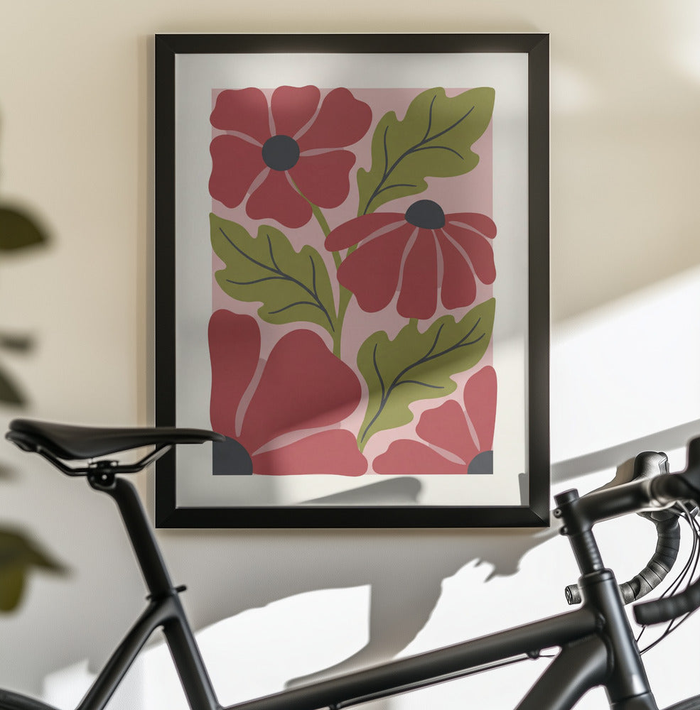 Stylized Red Flowers No 1 - Poster / Art Print - interiör