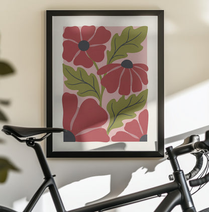 Stylized Red Flowers No 1 - Poster / Art Print - interiör