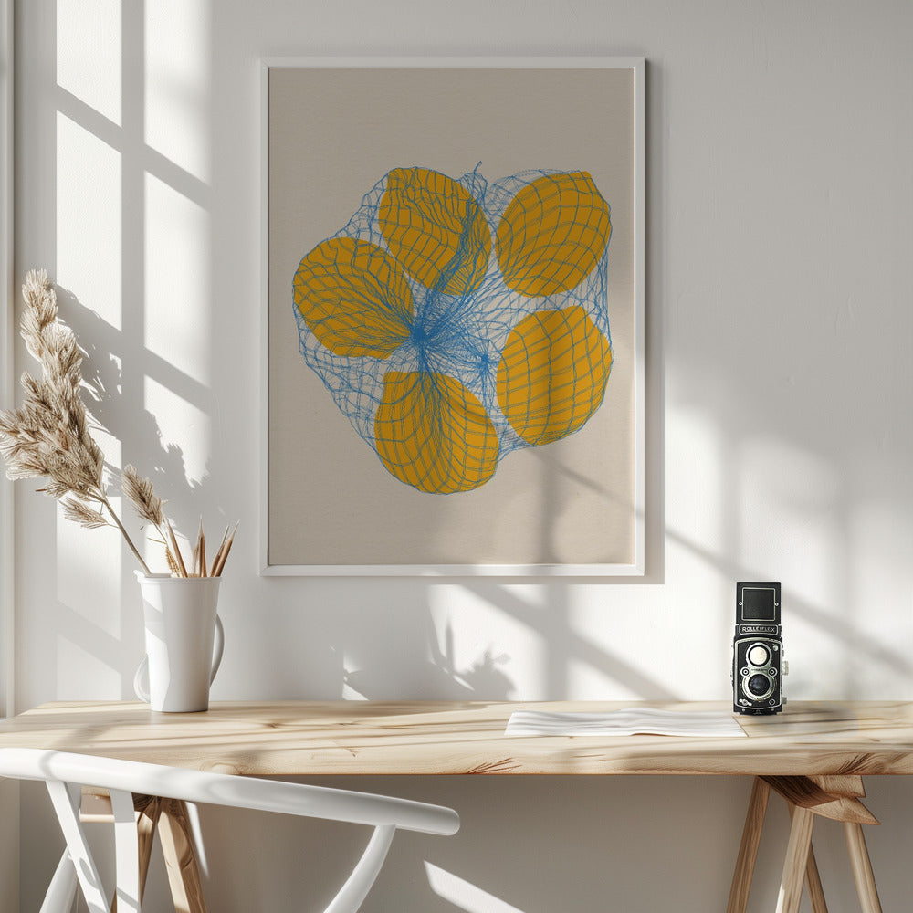 Five Lemons In a Net Bag - Poster / Art Print - interiör