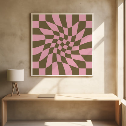 Twirly - Checkerboard - Pink and Brown - Poster / Art Print - interiör