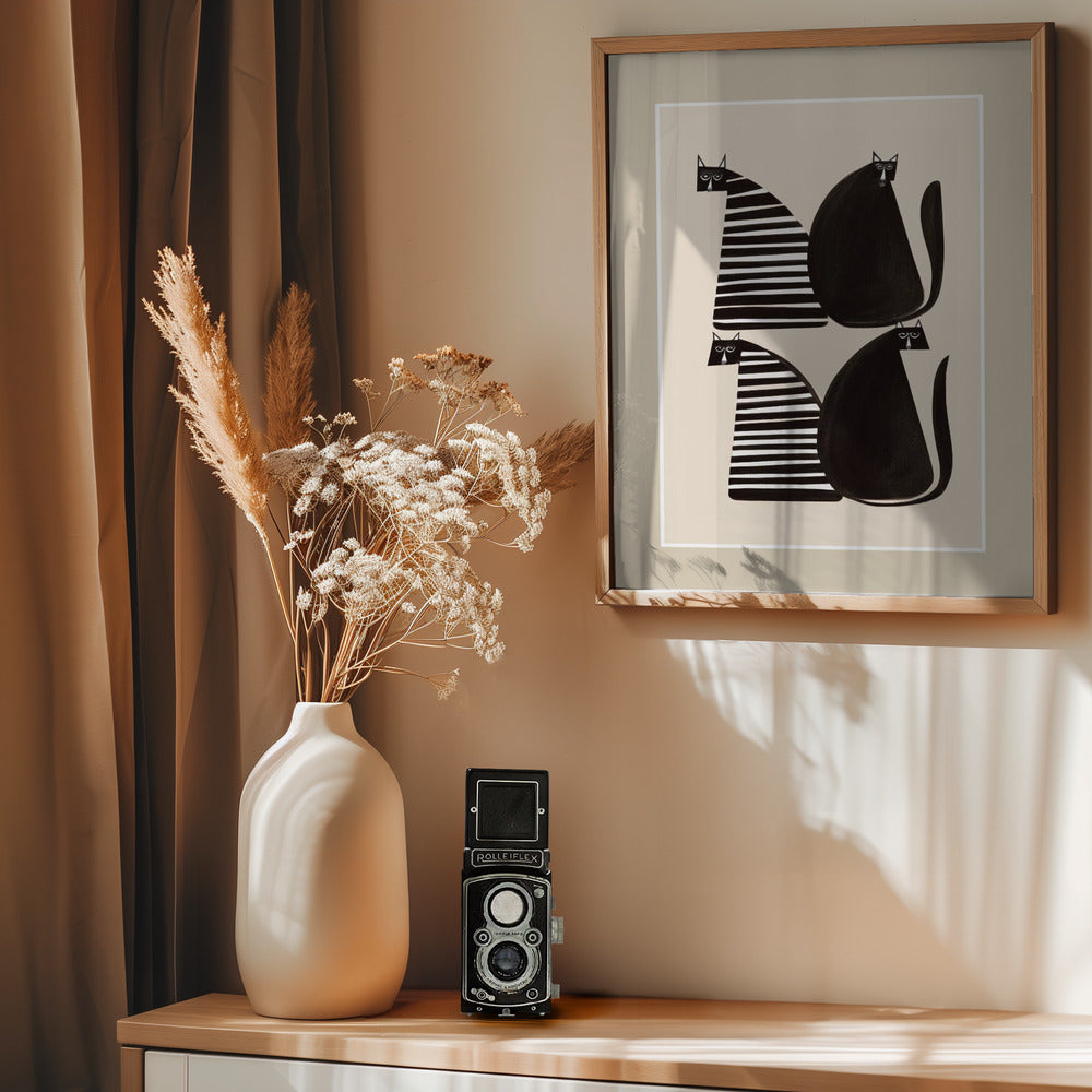 Minimalist Cats In Black and White - Poster / Art Print - interiör