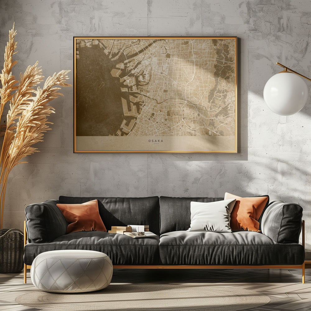 Sepia karta av Osaka - Poster / Art Print - interiör