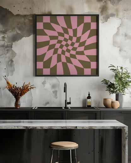 Twirly - Checkerboard - Pink and Brown - Poster / Art Print - interiör