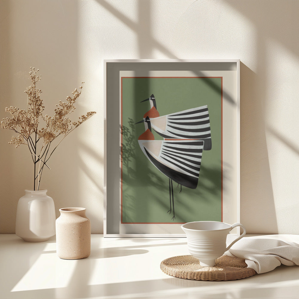 Striped Bird Pair - Poster / Art Print - interiör