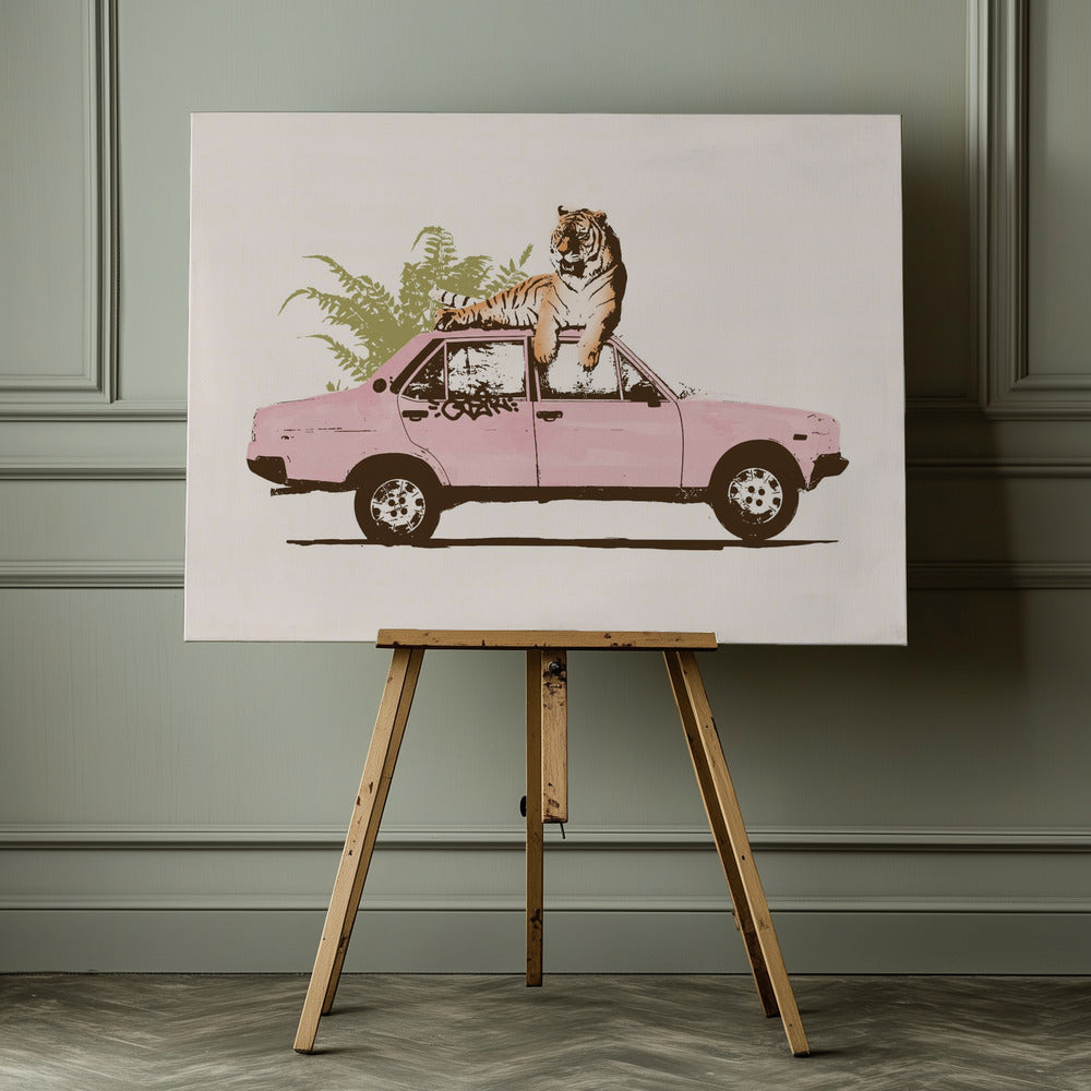Tiger On Car - Poster / Art Print - interiör