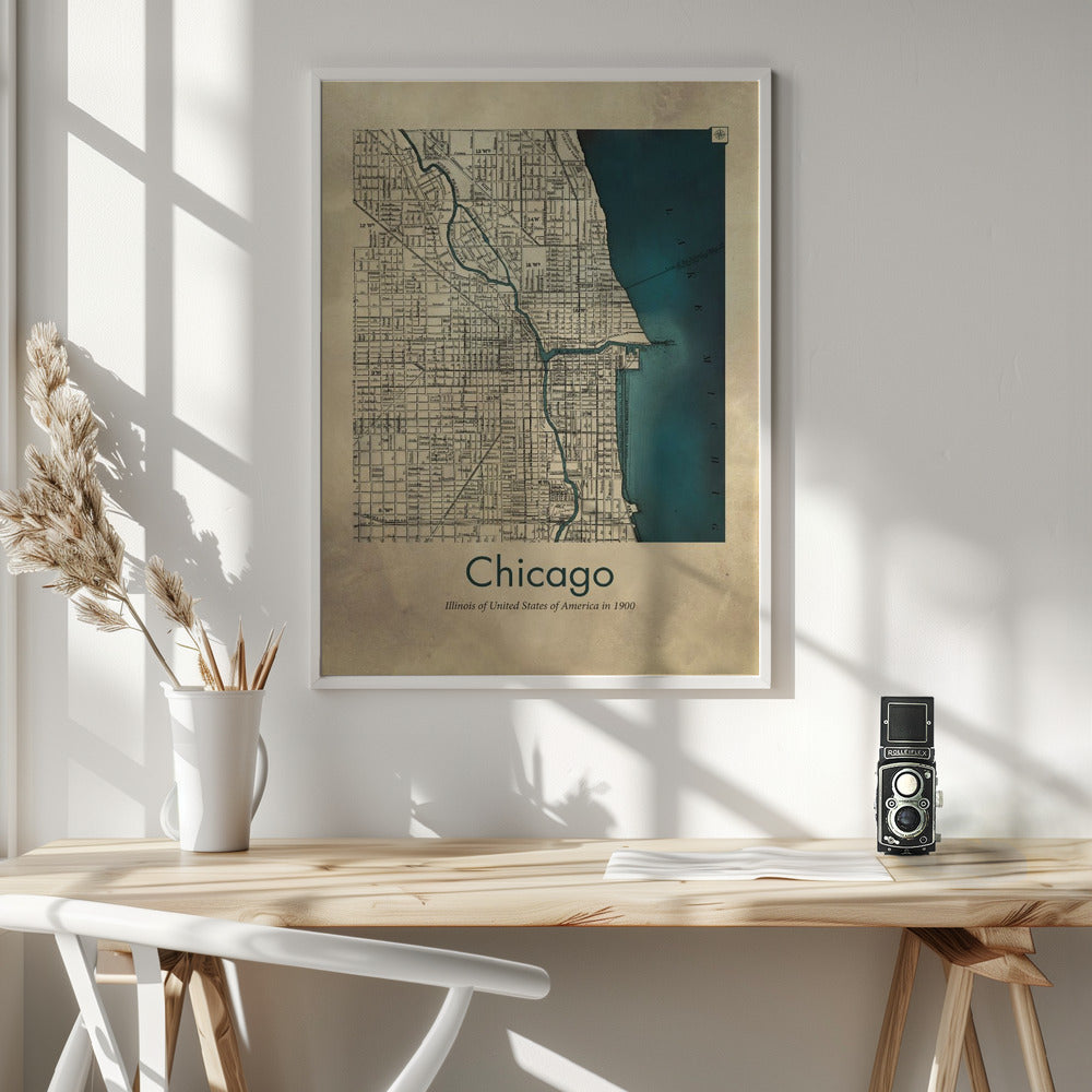 Chicago karta - Poster / Art Print - interiör