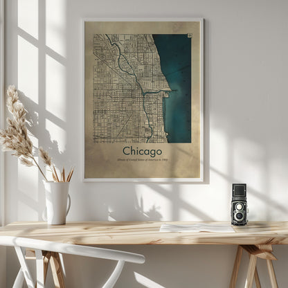 Chicago karta - Poster / Art Print - interiör