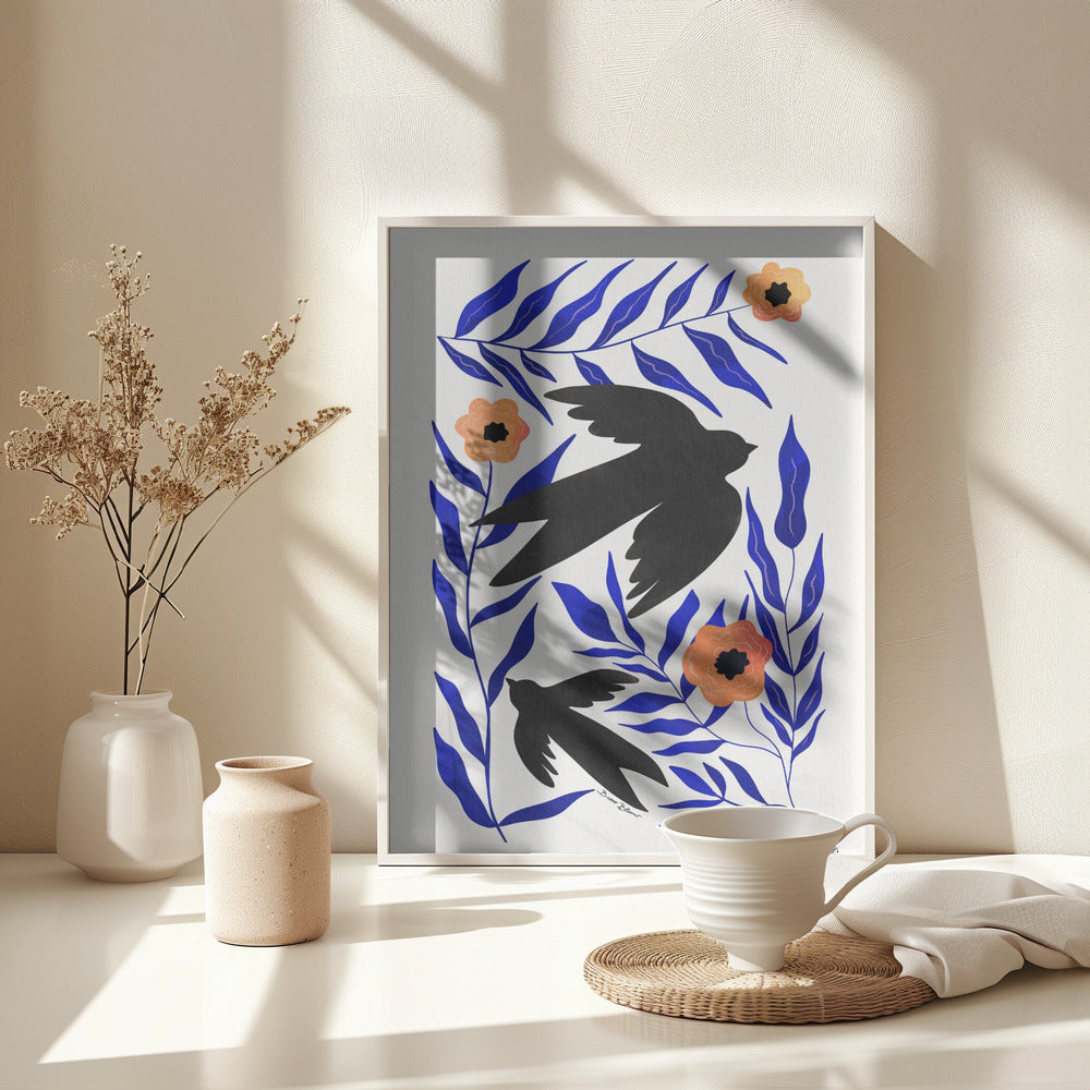 Swallow Flowers - Poster / Art Print - interiör