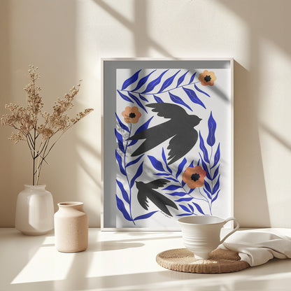 Swallow Flowers - Poster / Art Print - interiör