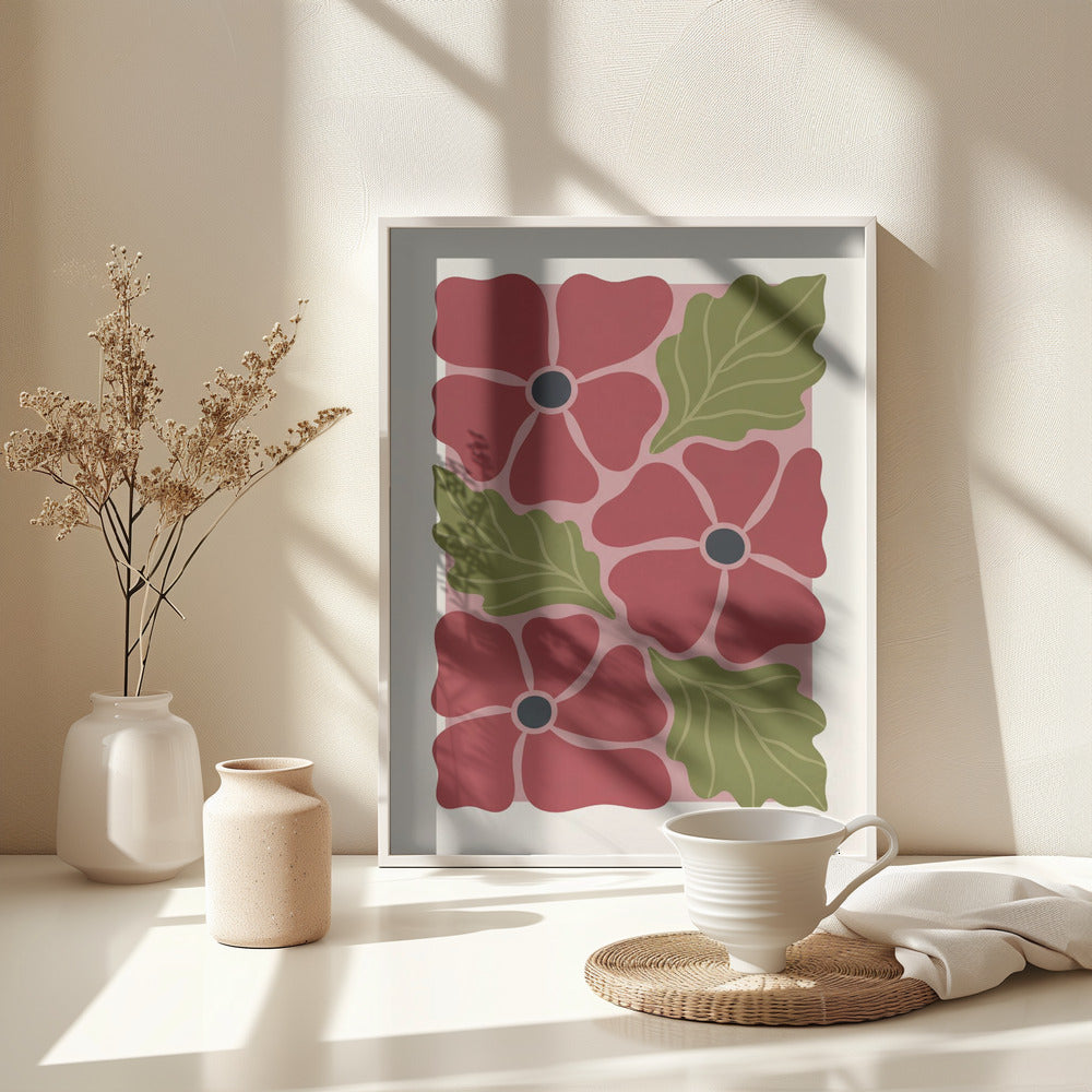 Stylized Red Flowers No 2 - Poster / Art Print - interiör