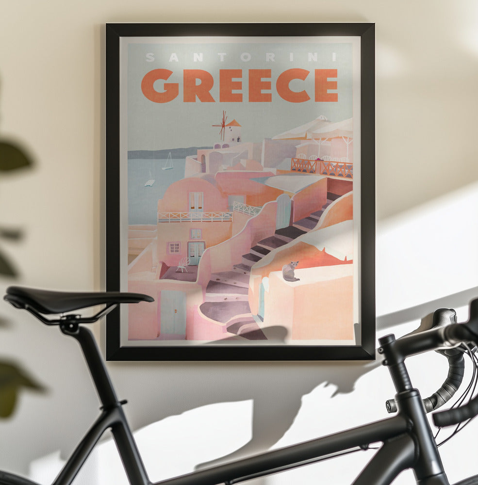 Santorini Greece Vintage Travel Poster - Poster / Art Print - interiör
