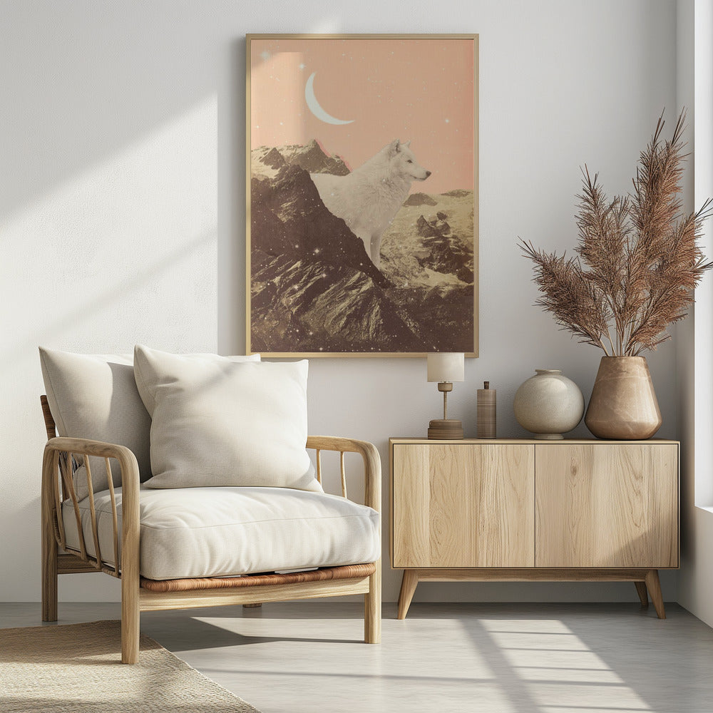 Giant White Wolf In Mountains - Poster / Art Print - interiör
