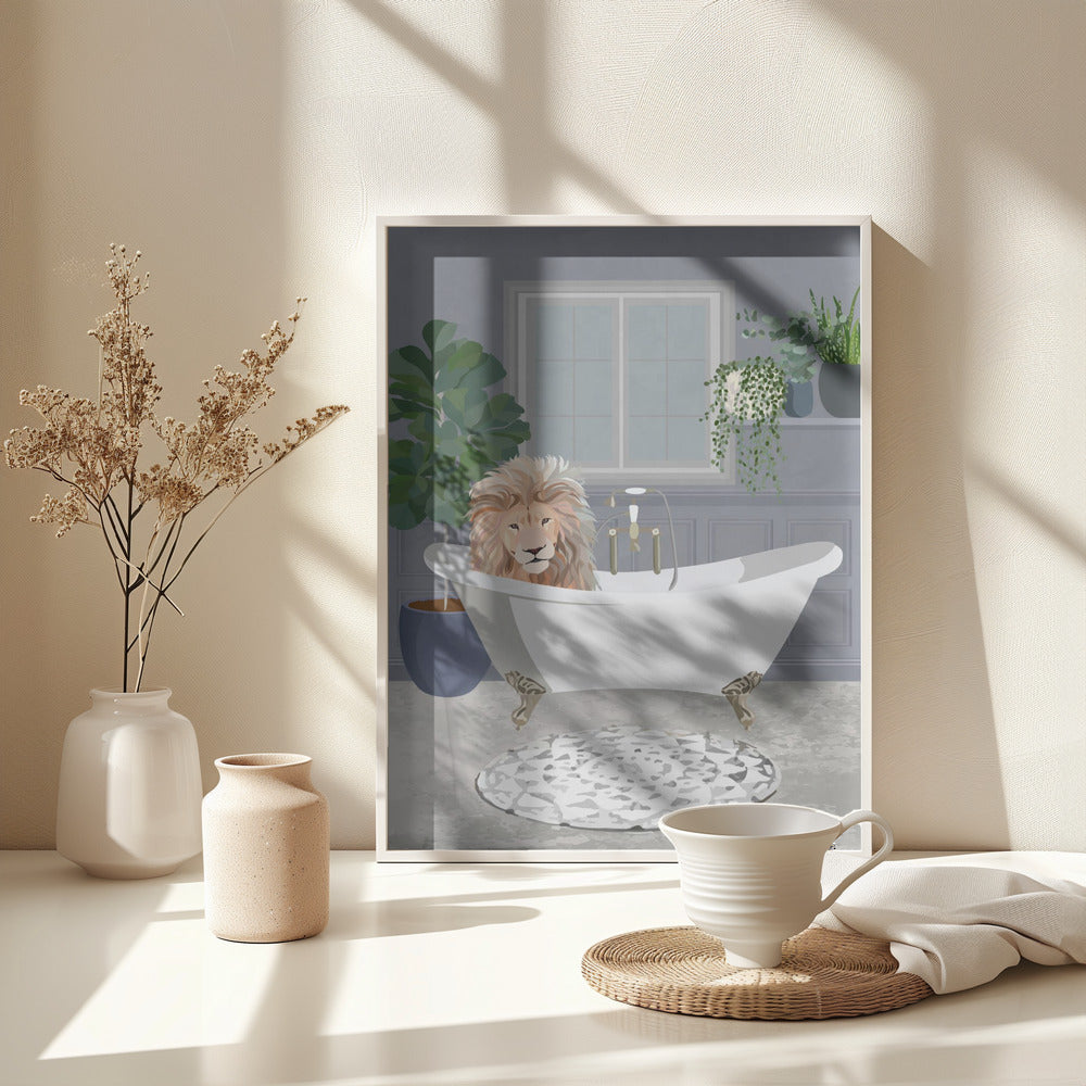 Lion takes a bath - Poster / Art Print - interiör
