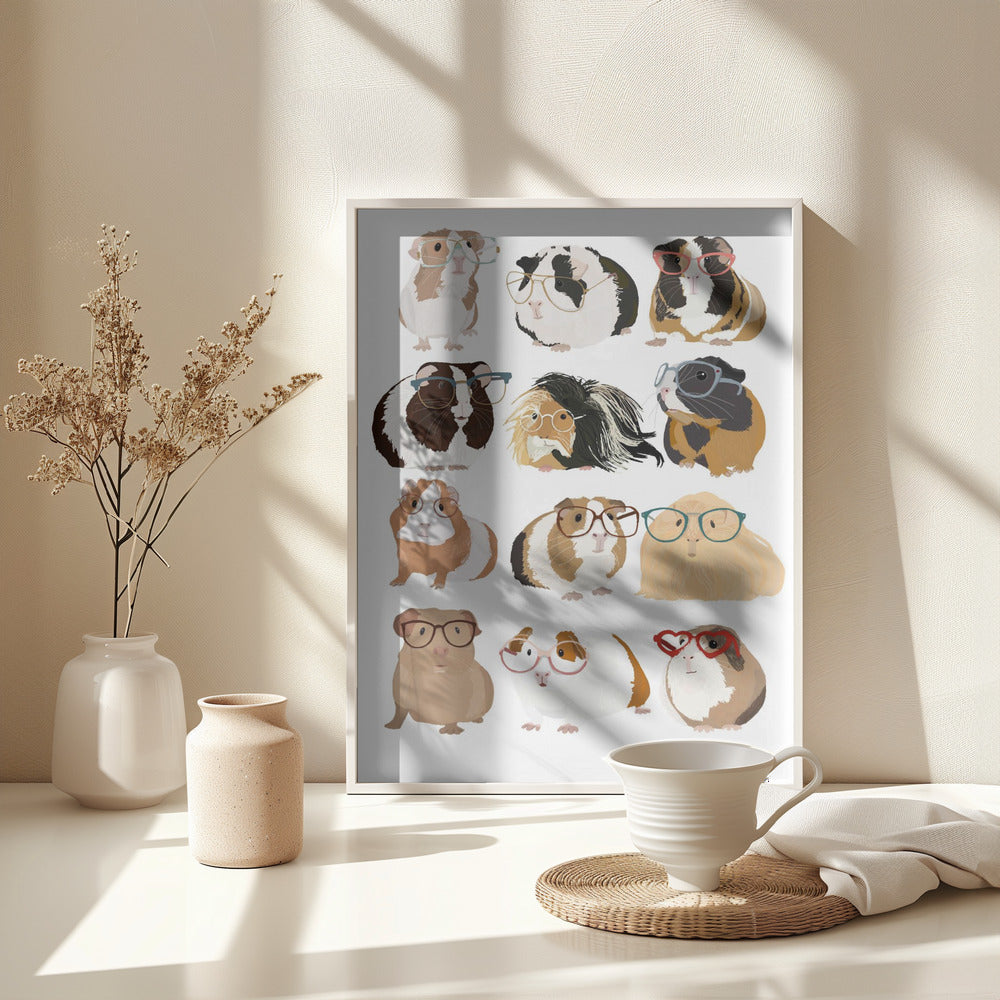 Guinea Pig in Glasses - Poster / Art Print - interiör