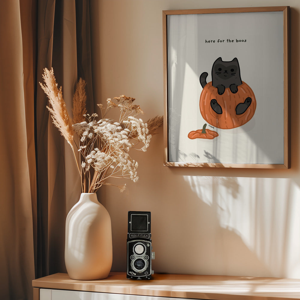 Black Cat Playfully Sitting In A Pumpkin - Poster / Art Print - interiör