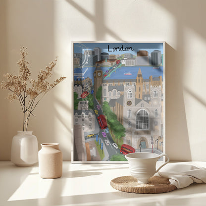 London City with View of the Thames River and Big Ben by Artist Carla Daly - Poster / Art Print - interiör