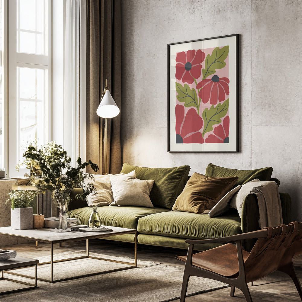 Stylized Red Flowers No 1 - Poster / Art Print - interiör