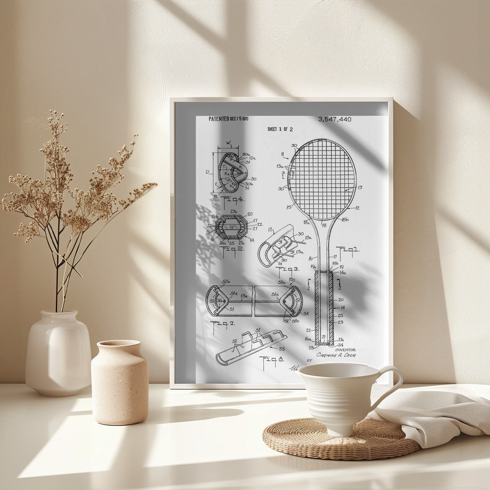 Tennis Racket Patent 1970 - Poster / Art Print - interiör