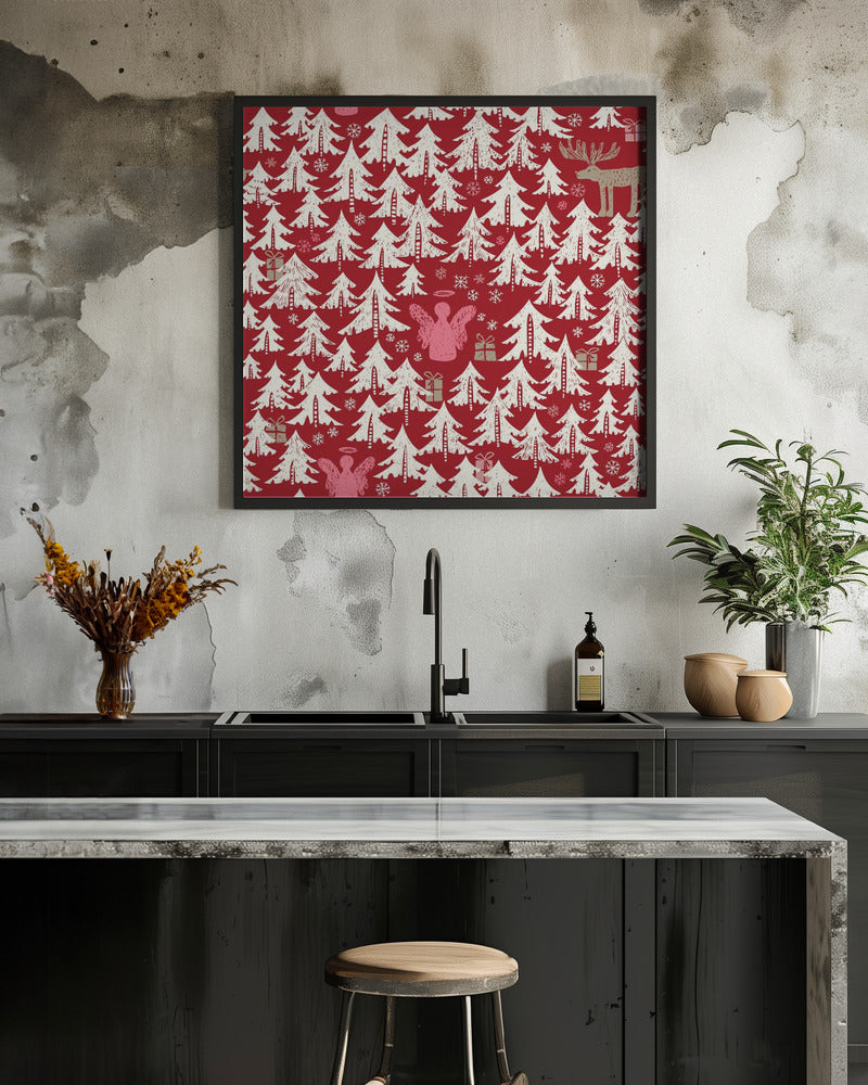 Black forest X-Mas Winter forest pattern - Poster / Art Print - interiör