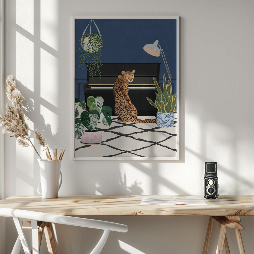 Cheetah playing piano - Poster / Art Print - interiör