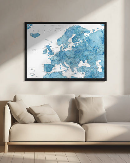 Blue detaljerade Europakarta - Poster / Art Print - interiör