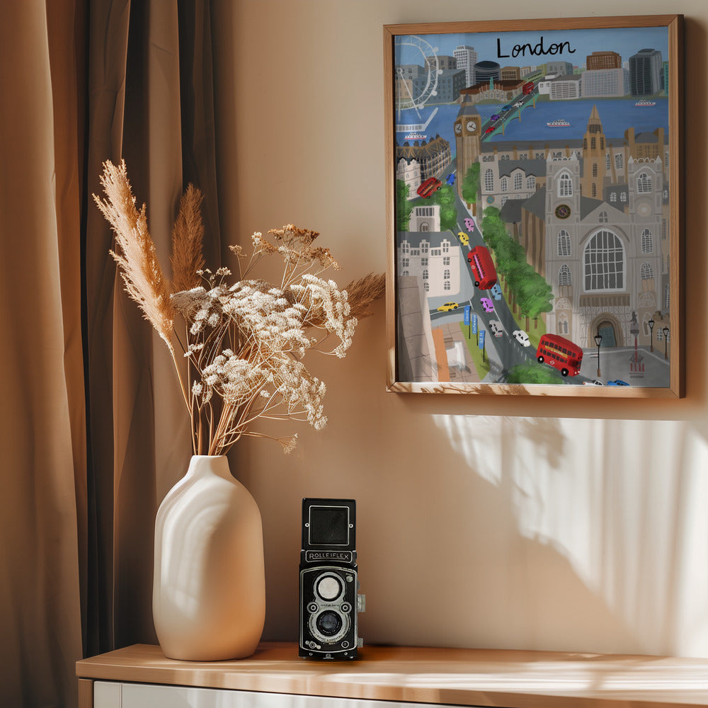 London City with View of the Thames River and Big Ben by Artist Carla Daly - Poster / Art Print - interiör