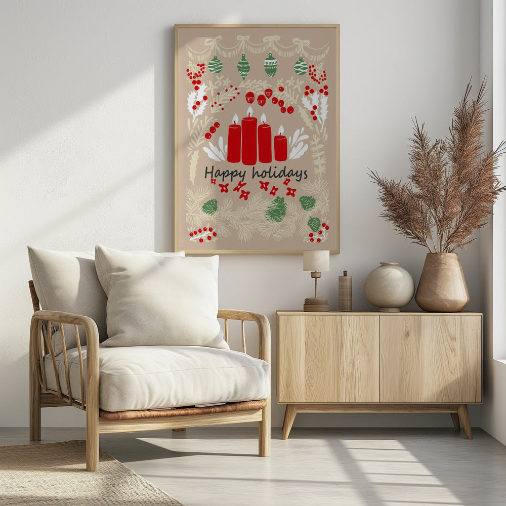 happy holidays - folk art illustration - Poster / Art Print - interiör
